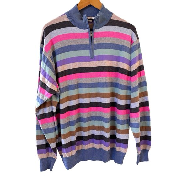 Peter Millar Mens Sweater Size L 1/4 Zip Striped Multicolor Preppy Golf Outdoors - Picture 1 of 10